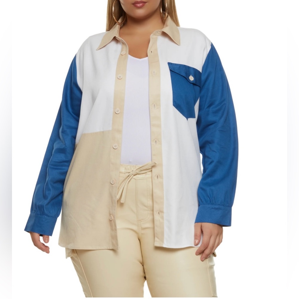 Color Block Button Front Shirt